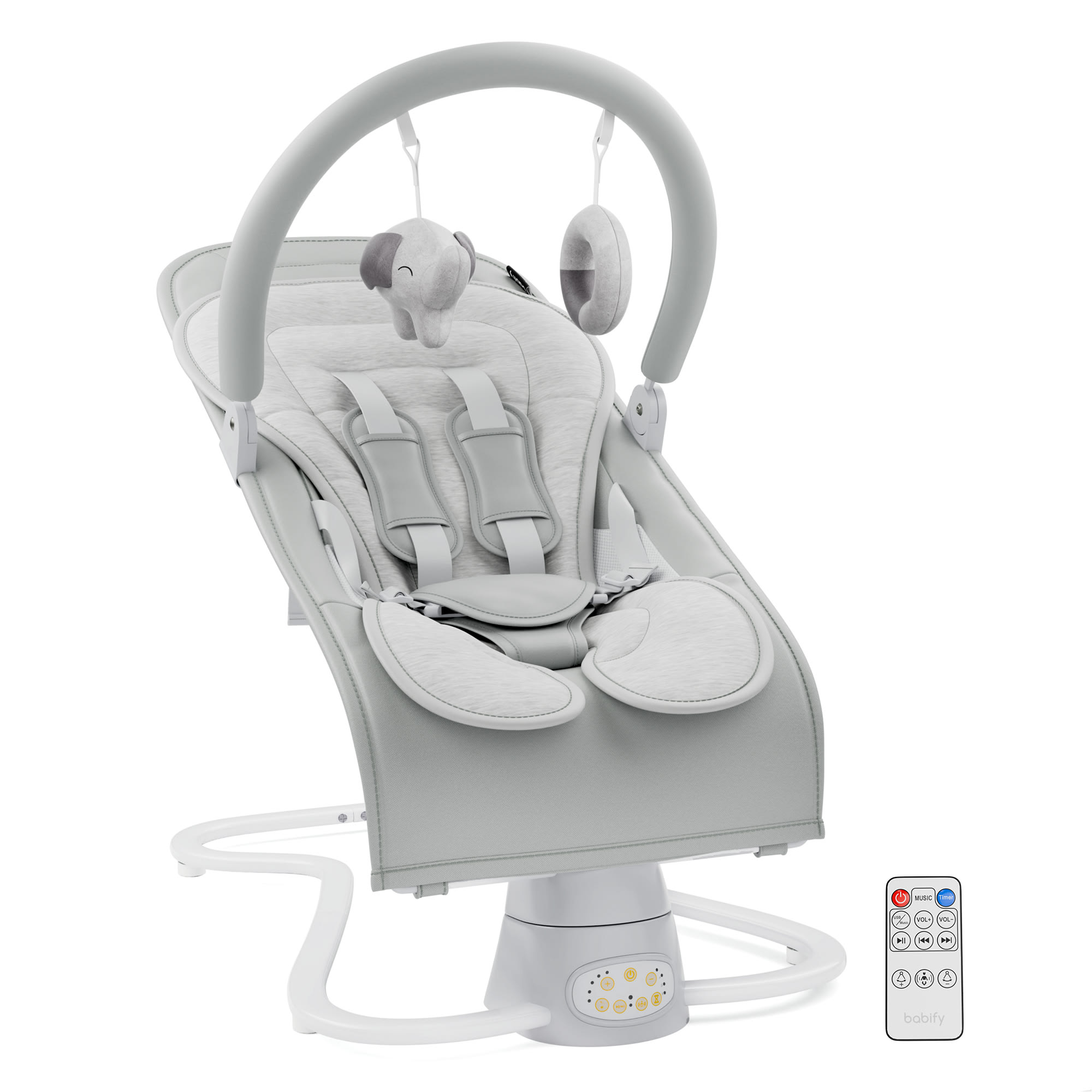 Babify SnuggleVibe dětská houpačka | 5 režimů | Bluetooth | 12 melodií | dálkové ovládání | popruhy | do 9 kg