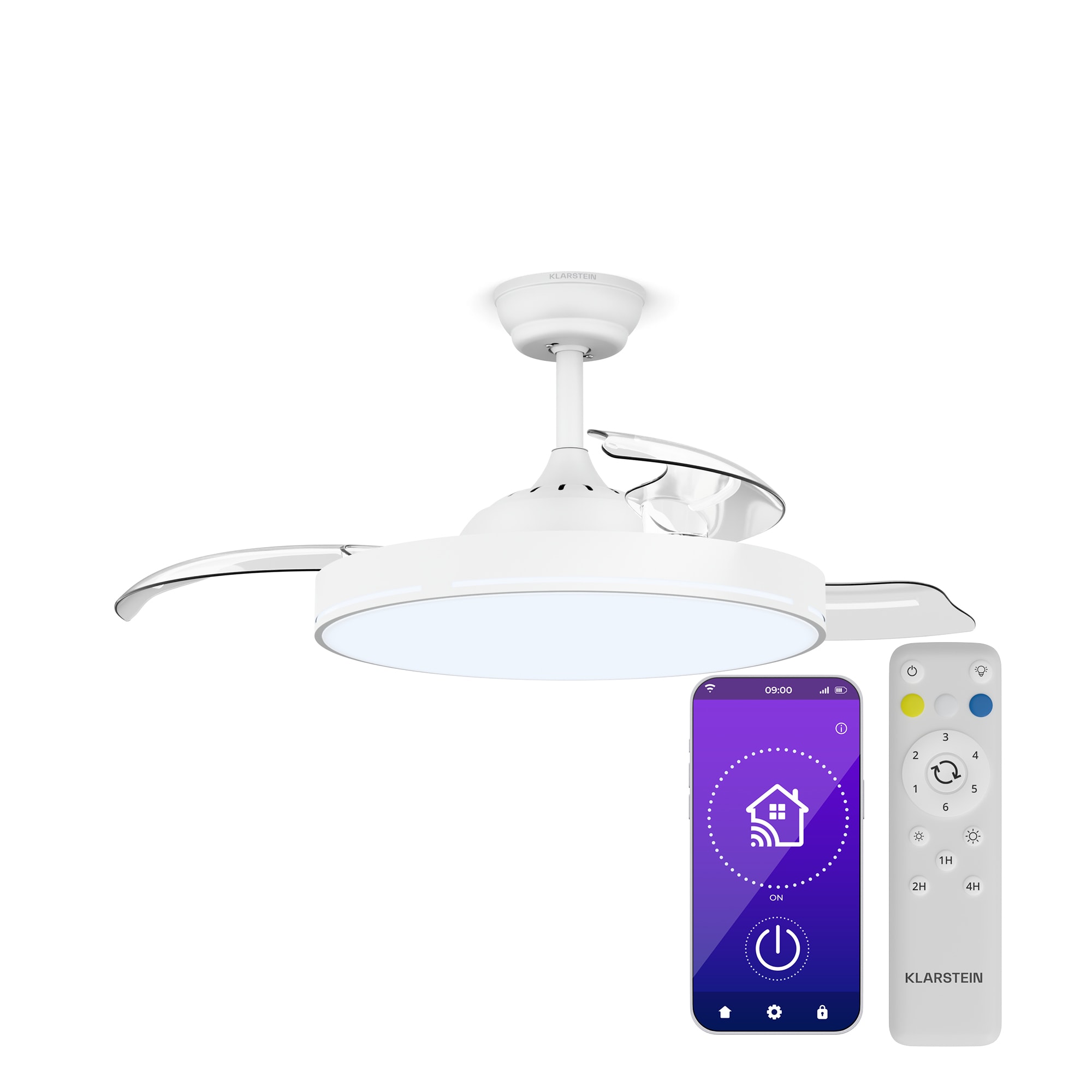 Klarstein AirFold | Chytrý stropní ventilátor | Skládací lopatky | Nastavitelné LED světlo | Smart